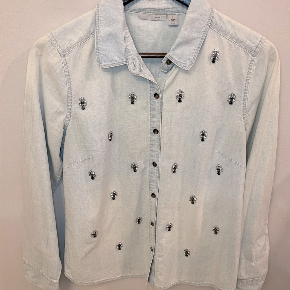 Halogen Jean Button Down w/ Crystal Detail Size Small Perfect condition like new